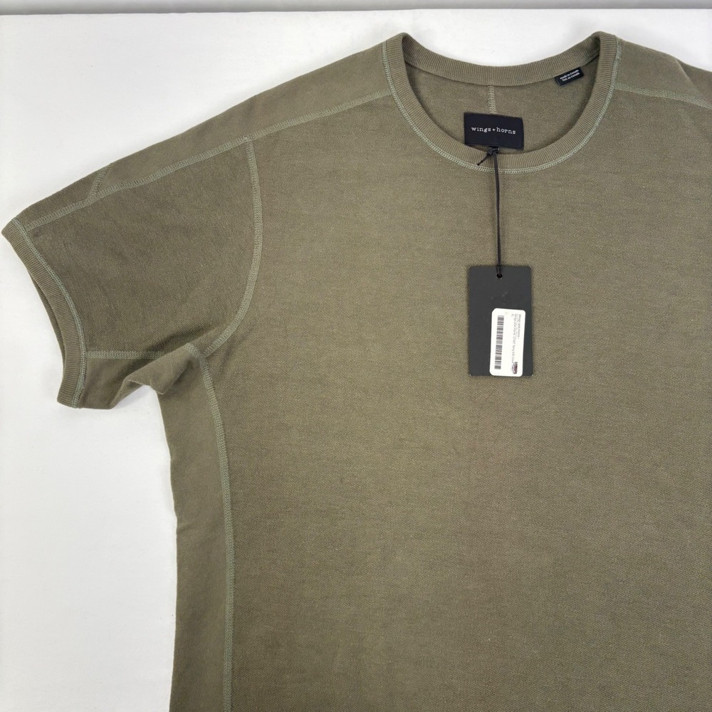 Wings + Horns Mens Sage Green LTWT Slub Short Sleeve Crew Sweatshirt XL NWT
